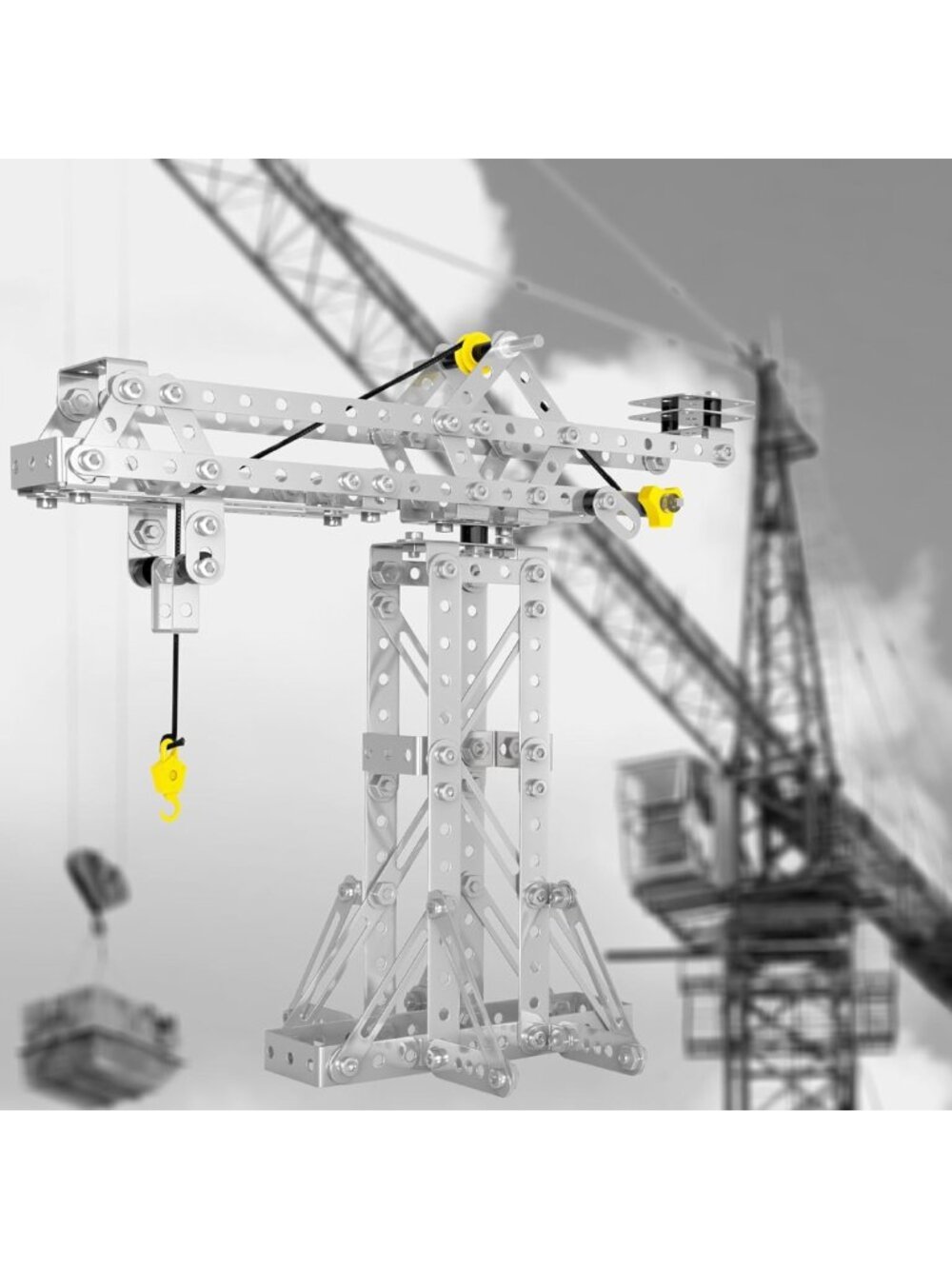 273pcs Metal Building Toy Set - 3-in-1 Tower Crane, Windmill & Erector Kit for